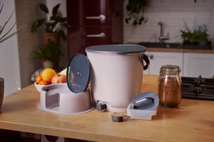 Bokashi Organko Essential on the kitchen counter with visible components