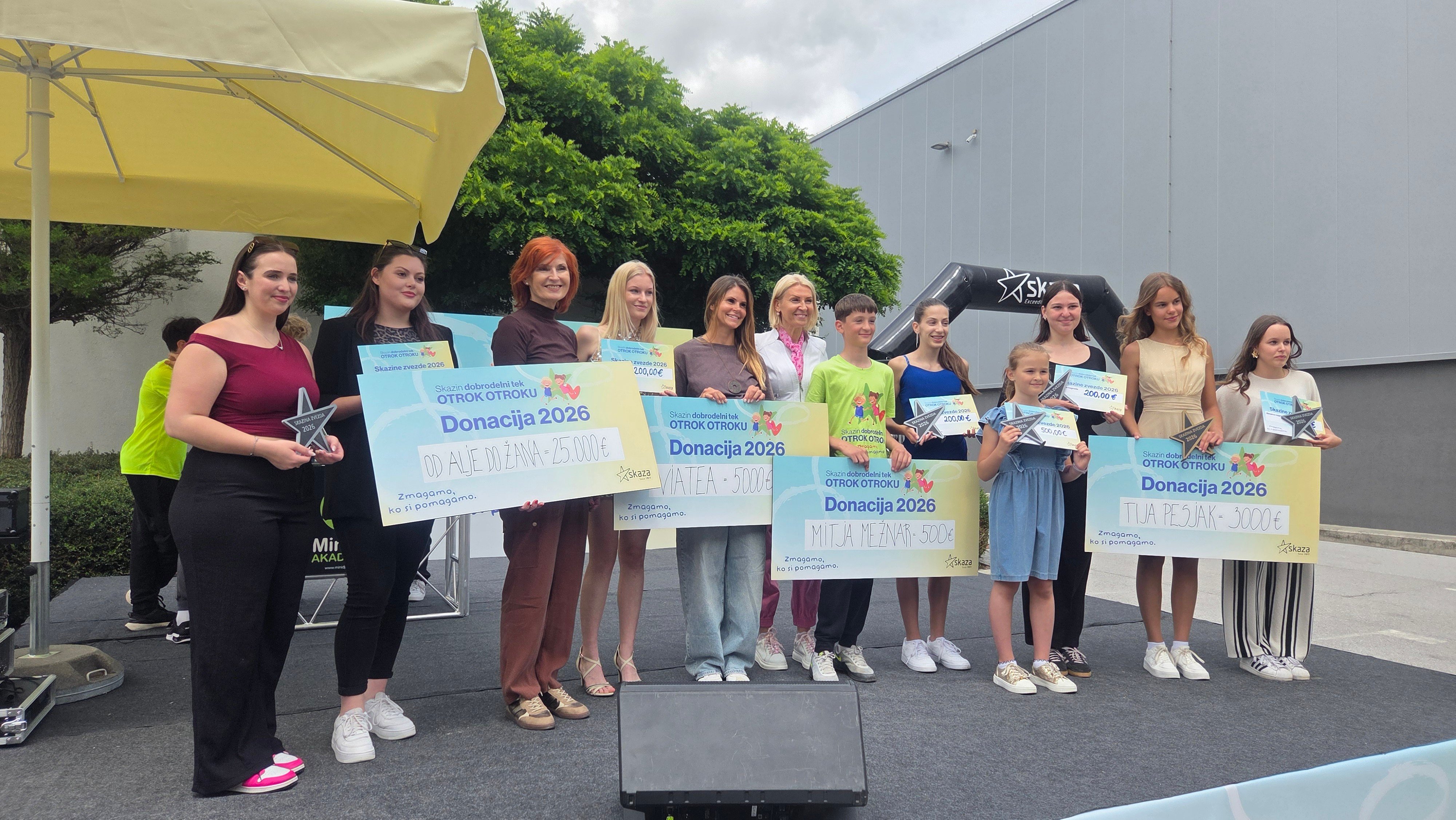 Prejemniki donacije so projekta od Alje do Žana in ViaTea, mladi nogometaš Mitja Mežnar, Skazina zvezda Tija Pesjak in ostale udeleženke Skazinega glasbenega natečaja.