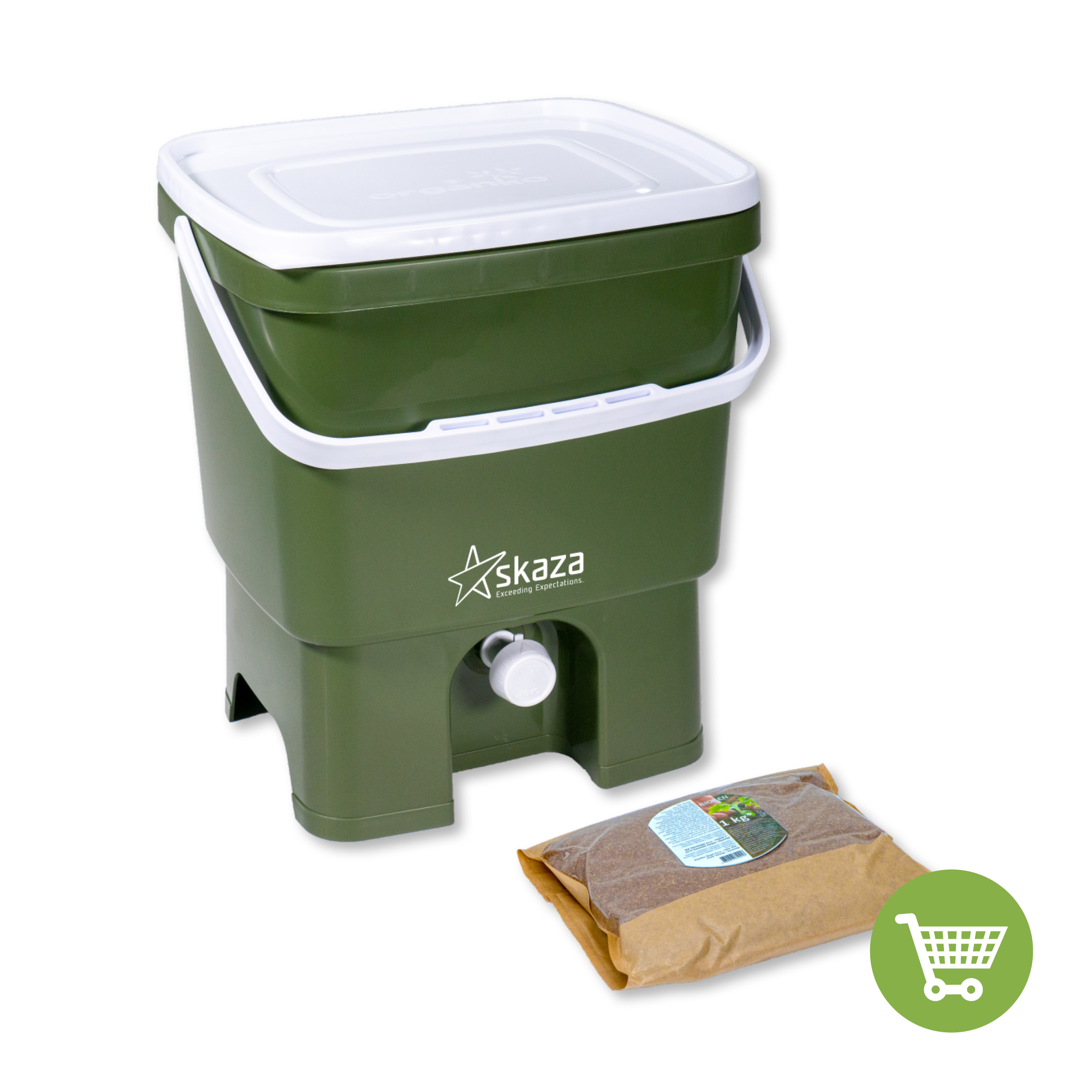 Skaza Bokashi Organko (16 L) with EM Fermentation Activator 1 kg (Olive White)