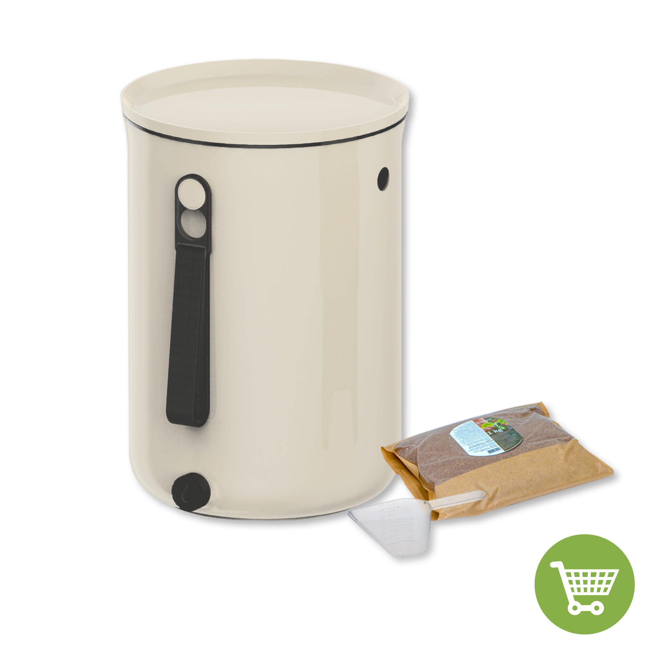 Skaza Bokashi Organko 2 kompostnik (9,6 L) + posip 1 kg, Kremno-Bel