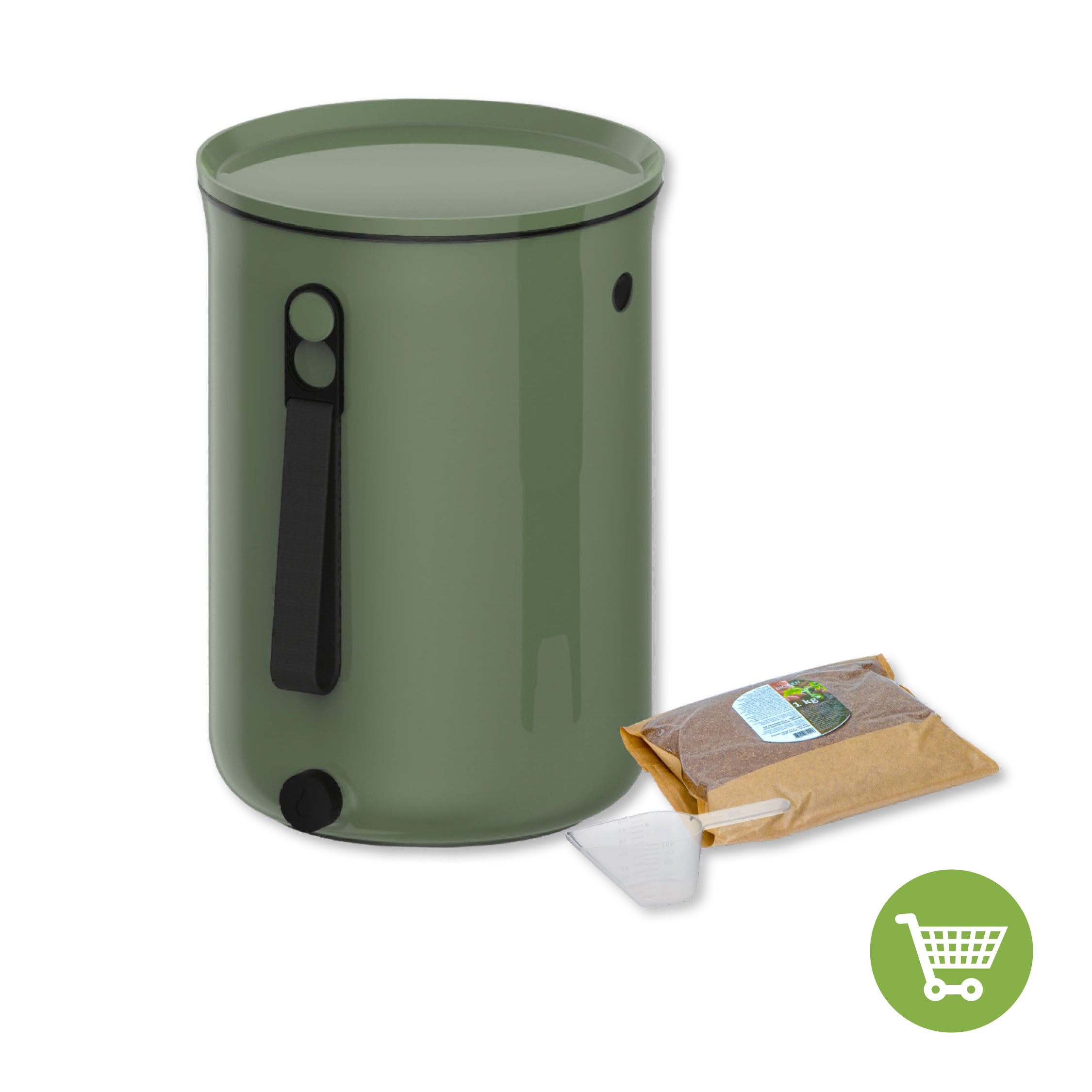 Skaza Bokashi Organko 2 kompostnik (9,6 L) + posip 1 kg, Oliven