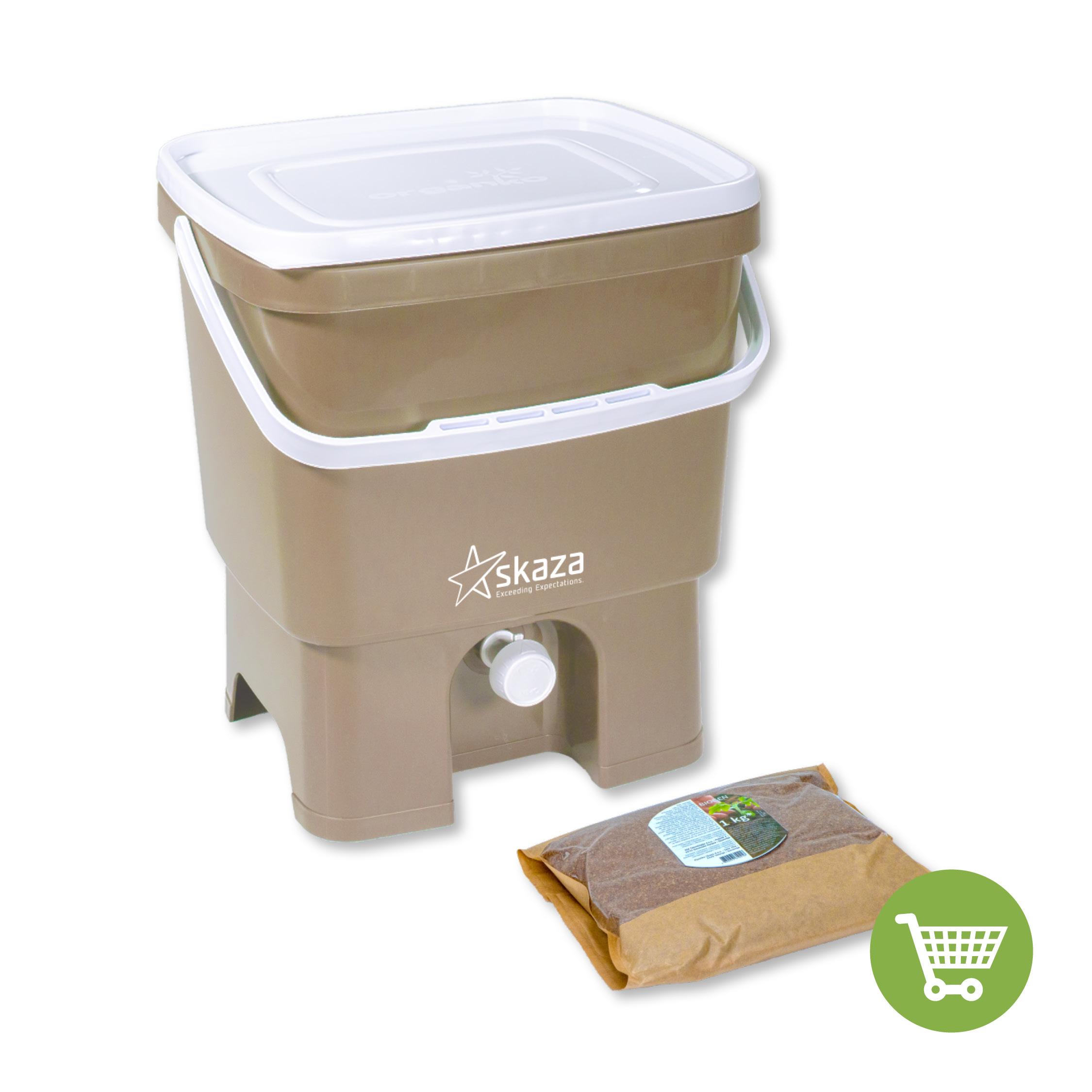 Skaza Bokashi Organko kompostnik (16 L) + posip 1 kg, Kapučino-Bel