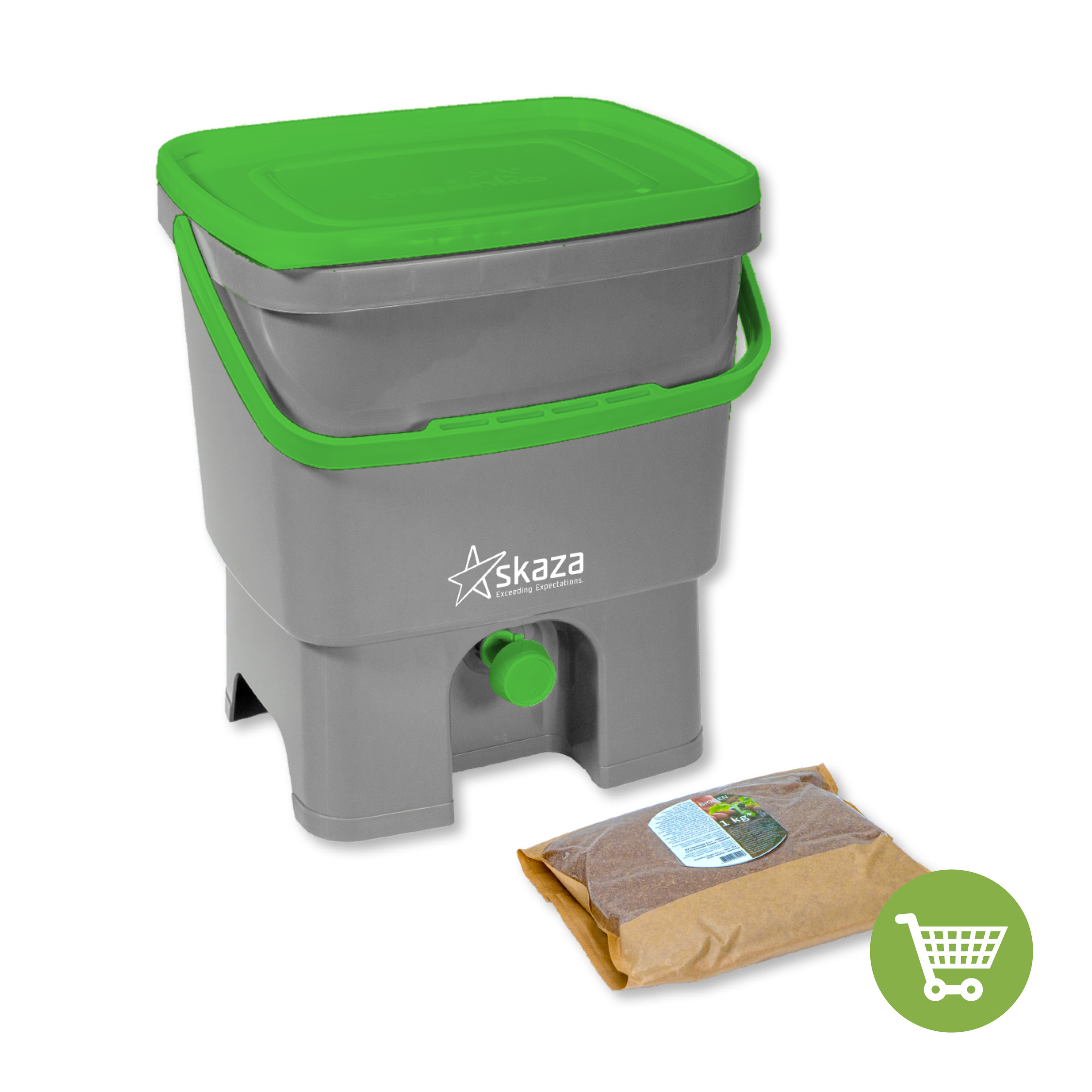 Skaza Bokashi Organko kompostnik (16 L) + posip 1 kg, Sivo-Zelen